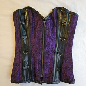 Corsets Queen Polina Steampunk 24 US 4-6 Purple Black Lace Overbust Corset NAT1